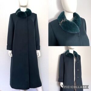 NWT WOMEN PLUS SIZE LONG COAT WOOL/CASHMERE BLEND REAL MINK FUR COLLAR INSULATED